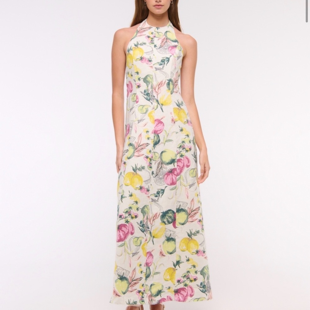 Floral Halter Maxi Dress - Linen